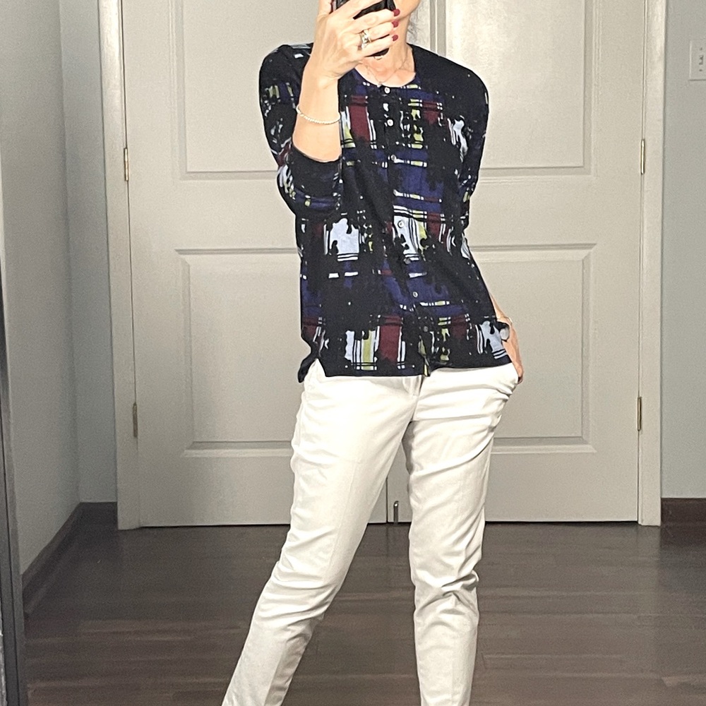 Stefan Green Abstract Print Cashmere Blend Cardigan size 2 - Picture 2 of 11